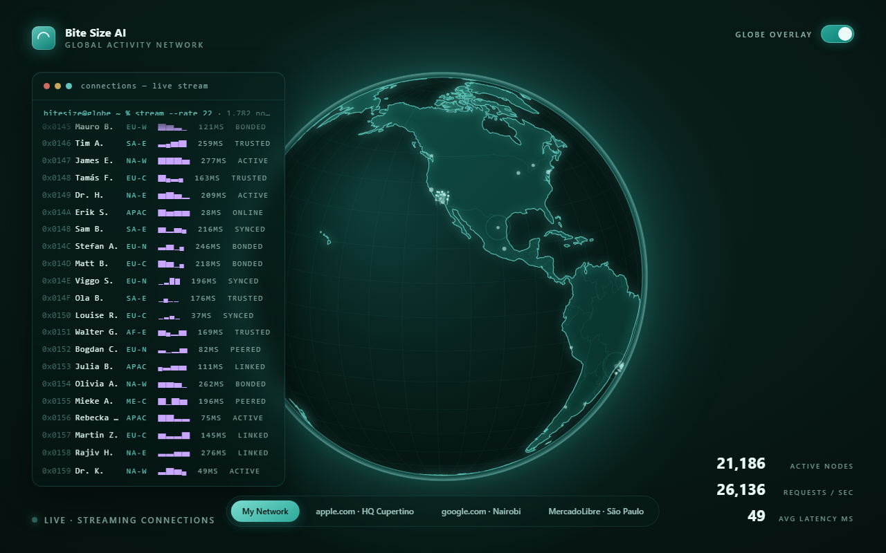 The globe carrying a network overlay — teaser for the next drop