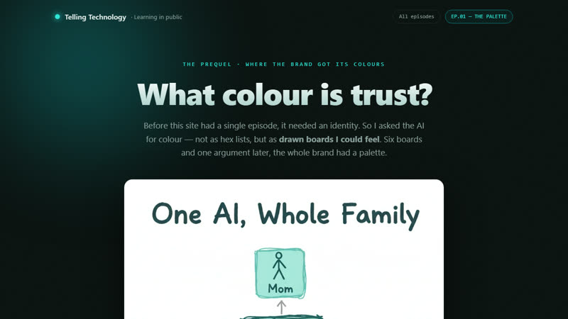 The winning Calm Lagoon palette on the test sketch — one AI shared across work, partner and kids